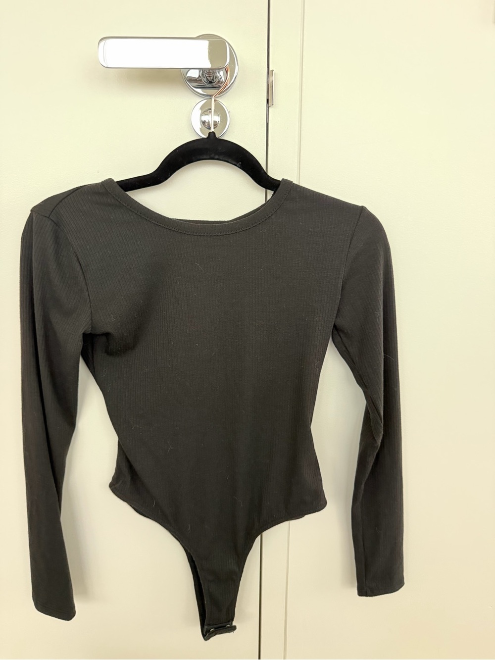 Black Ribbed Long-Sleeve Bodysuit